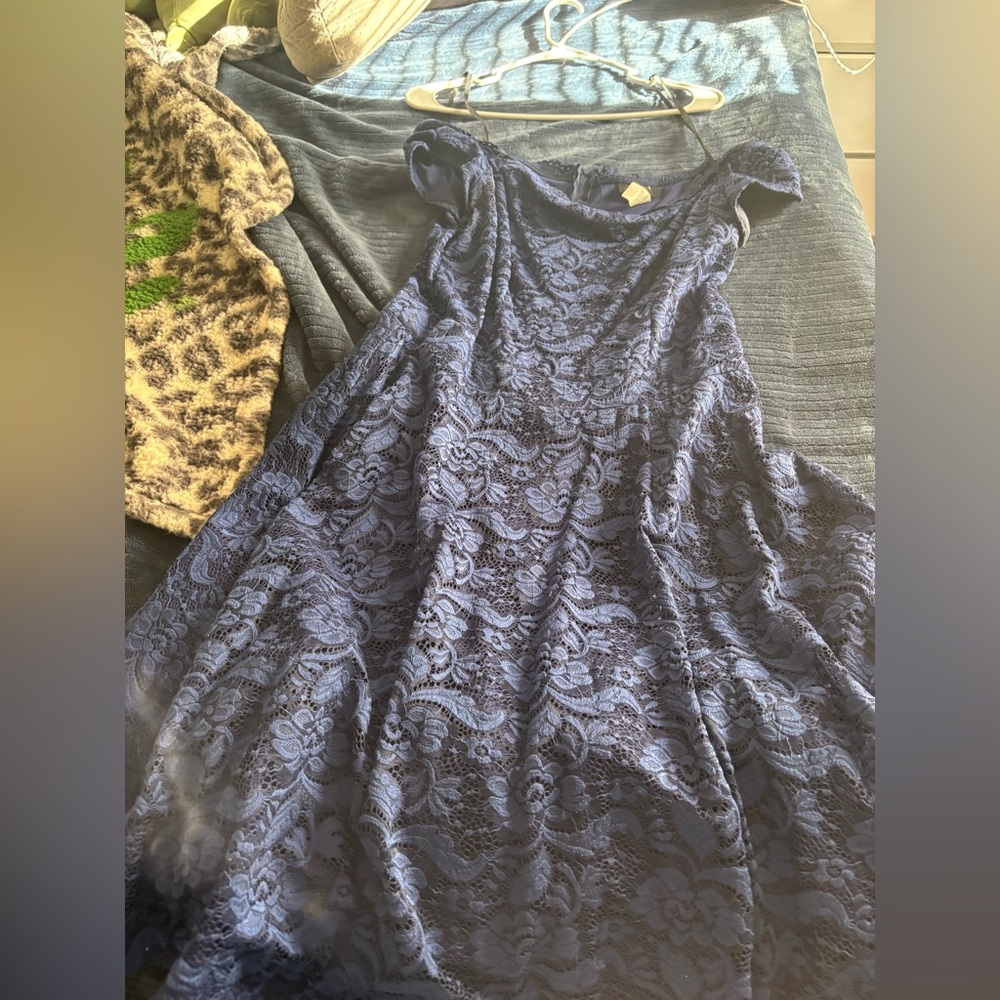 Blue lace dress off the shoulder